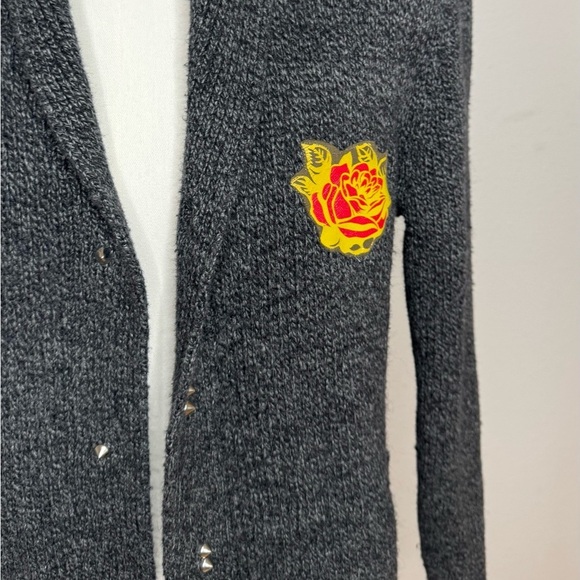 Vintage Upcycled "Obey Propaganda 1989 all city" Grey Shawl Cardigan, Size S. - Picture 5 of 11